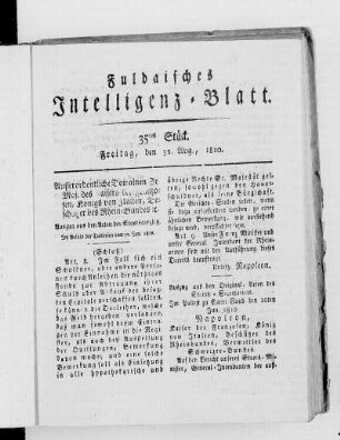 35tes Stück, Ausgabe vom 31. Aug. 1810