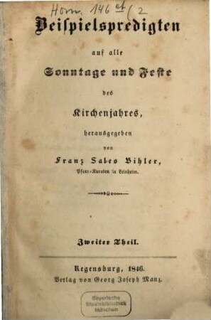 Beispielspredigten auf alle Sonntage und Feste des Kirchenjahres, 2