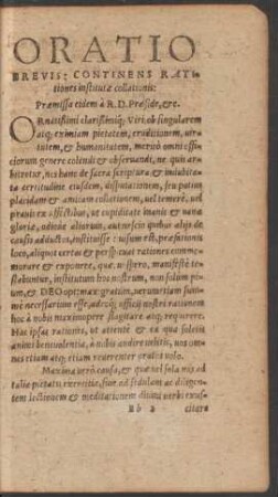 Oratio Brevis: Continens Ratitiones institutae collationis ...