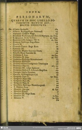 Index. Personarum, Quarum In Hoc Libello Potissimum Mentio Fit, Brevis Indiculus