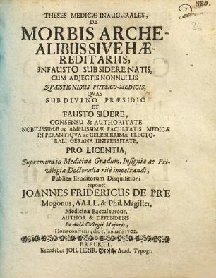 Theses Medicae Inaugurales, De Morbis Archealibus Sive Haereditariis, Infausto Sub Sidere Natis