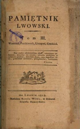 Pamie̜tnik lwowski. 3,9, [3.] 1818, Nr. 9