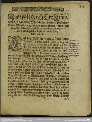 Leichenpredigt : Leichen-Sermon, vom Ende des Glaubens. Das Sprüchlein. Eingang. Abhandelung.