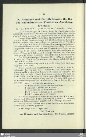 IX. Kranken- und Begräbniskasse (E. H.) des Kaufmännischen Vereins zu Annaberg