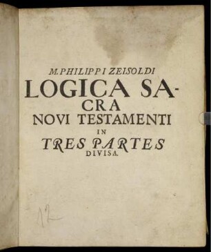 1: [...] Logicae Sacrae, In Novo Testamento. 1