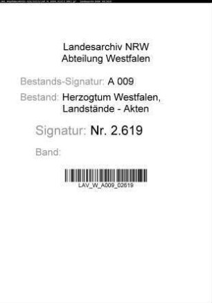 Forderungen des Herzogtums Westfalen an England für im Siebenjährigen Krieg geleistete Fouragelieferungen