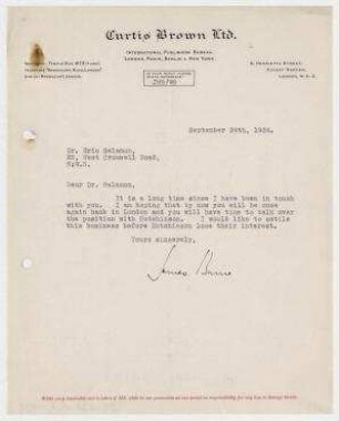 Brief von James Baine, Curtis Brown Ltd., London an Erich Salomon