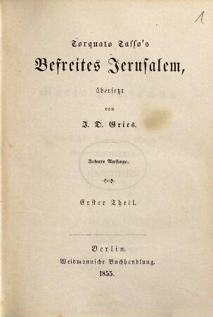 Torquato Tasso's befreites Jerusalem, 1