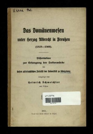 Das Domänenwesen unter Herzog Albrecht in Preußen