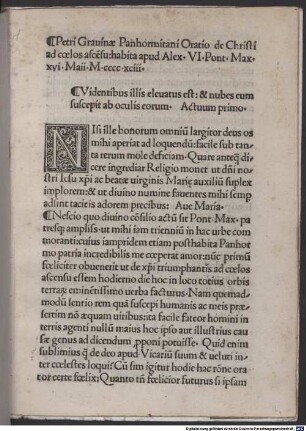 Oratio de Christi ad caelos ascensu apud Alexandrum VI. papam : 1493. 05.16. Mit Gedicht von Leonardus Corvinus