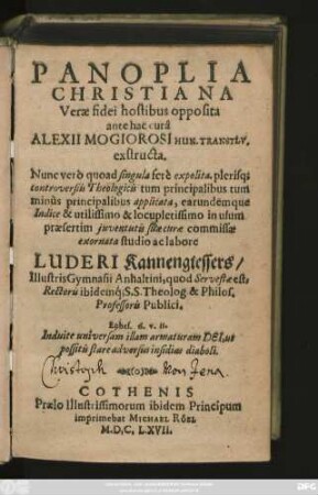 Panoplia Christiana Verae fidei hostibus opposita