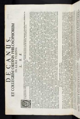 Decanus, Et Collegium Ordinis Philosophorum In Alma Tubing. L. B. S.