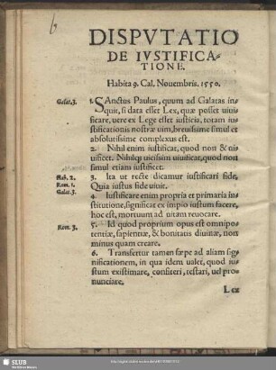 Disputatio De Iustificatione