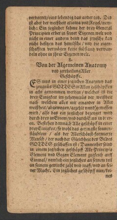 8. Von der Allgemeinen Anatomy und zertheilung Aller Geschöpffe.