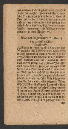 8. Von der Allgemeinen Anatomy und zertheilung Aller Geschöpffe.