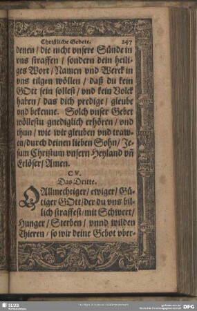 CV. [Vier Gebet, wieder den Türcken, deß Christlichen Namens Erbfeind.] Das Dritte