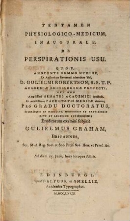 Tentamen physilogico-medicum inaugurale de perspirationis usu