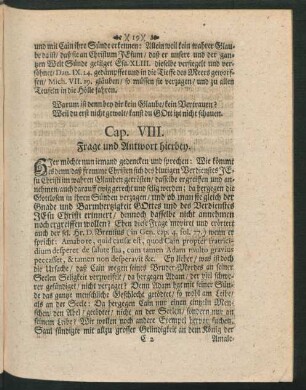 Cap. VIII. Frage und Antwort hierbey