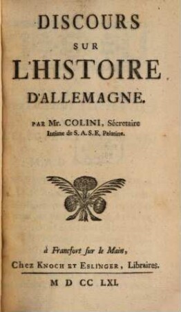 Discours Sur L'Histoire D'Allemagne