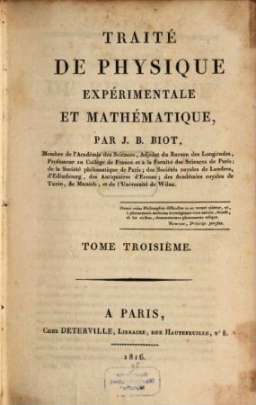 Traité de physique expérimentale et mathématique. 3