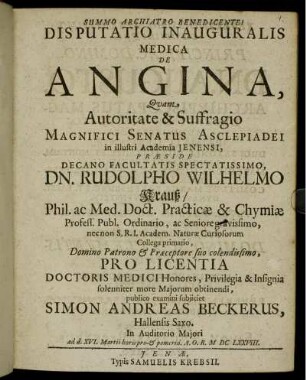 Disputatio Inauguralis Medica De Angina