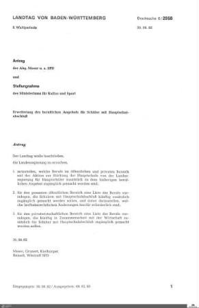 Antrag der SPD: Erweiterung des beruflichen Angebots für Schüler mit Hauptschulabschluß