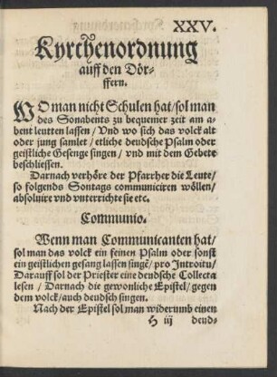 Kyrchenordnung auff den Dörffern.