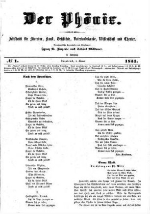 Der Phönix : Zeitschrift für Literatur, Kunst, Geschichte, Vaterlandskunde und Wissenschaft. 2,1. 1851 = Jan. - Juni