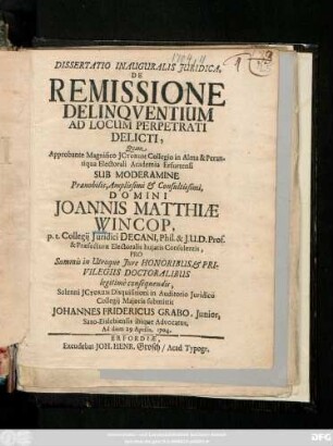Dissertatio Inauguralis Juridica, De Remissione Delinqventium Ad Locum Perpetrati Delicti