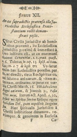 §phus XII. An ex supradictis praetensa illa Iurisdictio Ecclesiastica Protestantium rectè demonstrari poßit