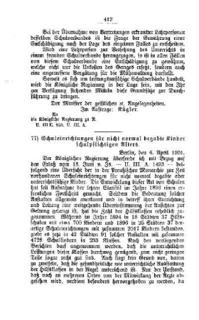 Schuleinrichtungen für nicht normal begabte Kinder schulpflichtigen Alters : [G. Oeffentliches Volksschulwesen]
