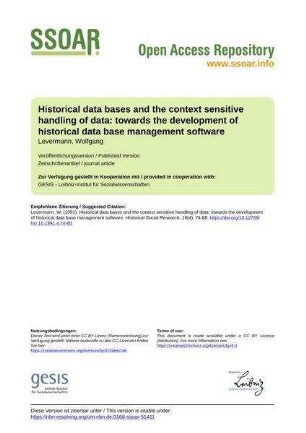 Historical data bases and the context sensitive handling of data: towards the development of historical data base management software