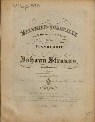 Melodien-Quadrille : nach Motiven von G. Verdi ; für das Pianoforte ; 112tes Werk
