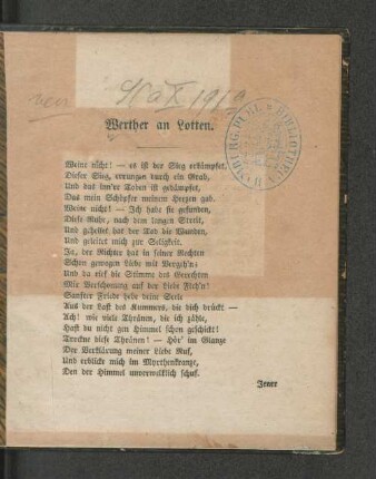 Werther an Lotten.