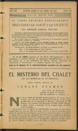 1924008336: El misterio del chalet : (de las memorias de un cronista) ; novela inédita