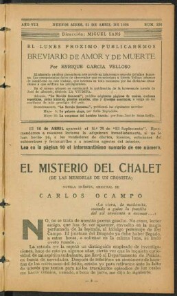 1924008336: El misterio del chalet : (de las memorias de un cronista) ; novela inédita