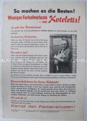 Propagandaflugblatt der SED Kreisleitung Rudolstadt mit einem Aufruf gegen Ferkelverluste