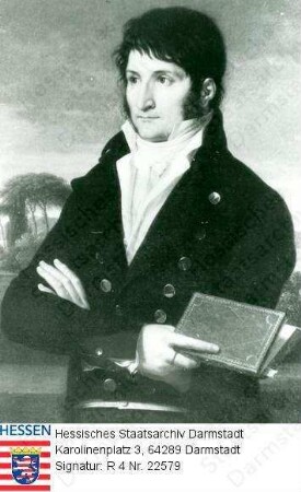 Bonaparte, Lucien (1775-1840) / Porträt vor Landschaftshintergrund, rechtsgewandt u. -blickend, stehend, , ein Buch in der Hand haltend