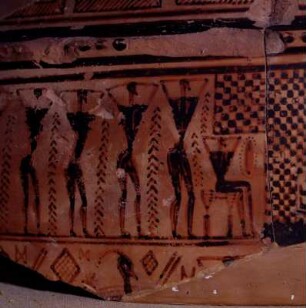 Athen. Archäologisches Nationalmuseum. Geometrische Amphorenscherbe. Nackte Klagefrauen