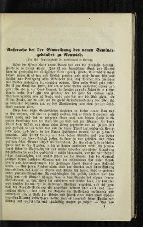 Ansprache bei der Einweihung des neuen Seminargebäudes zu Neuwied