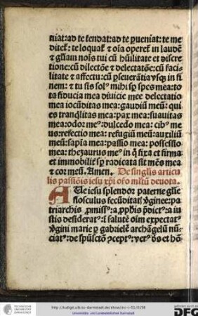 De singulis articulis passionis Iesu Christi oratio multum devota.