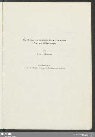 Ein Beitrag zur Geologie der metamorphen Zone des Südostharzes