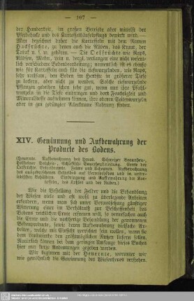 XIV. Gewinnung und Aufbewahrung der Producte des Bodens