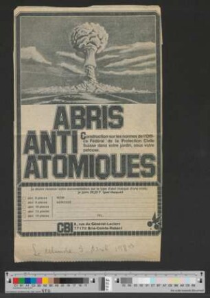 Zeitungsauschnitt: "Abris Anti Atomiques", 5. April 1980.