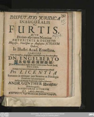 Disputatio Iuridica Inauguralis De Furtis