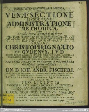Dissertatio Inauguralis Medica, De Venaesectione Eiusdemque Administratione Methodica