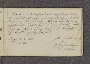 G. J. Zollikofer. – Incipit: "Bey dem unabläßigsten Streben nach höherer Vollkommenheit". – Leipzig, 21.10.1784