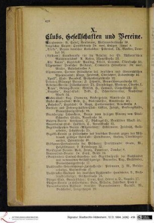 X. Clubs, Gesellschaften und Vereine.