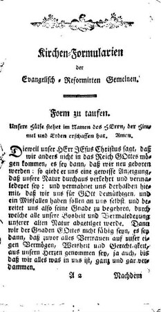 Kirchen-Formularien der Evangelisch-Reformirten Gemeinen