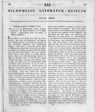 Fouqué de la Motte, F.: Lebensgeschichte des Baron Friedrich de La Motte Fouqué. Halle: Schwetschke 1840